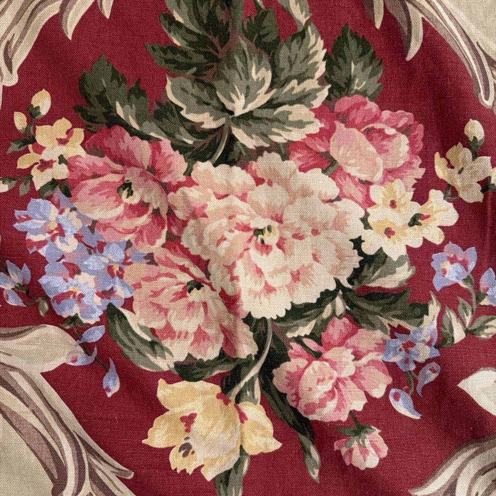 Rare RALPH LAUREN KNIGHTSBRIDGE Red Beige Floral 54X108 3 Yd Home Decor Fabric - Picture 2 of 9